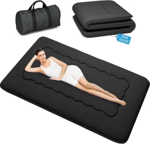 Japanese Futon Mattress, Foldable Tatami Mat Portable Dormitory Sleeping Pad with Bag & Strap, Floor Mattress Thicken Sleeping Mattress Roll up Camping Mattress (Black WS1, 48"X80")