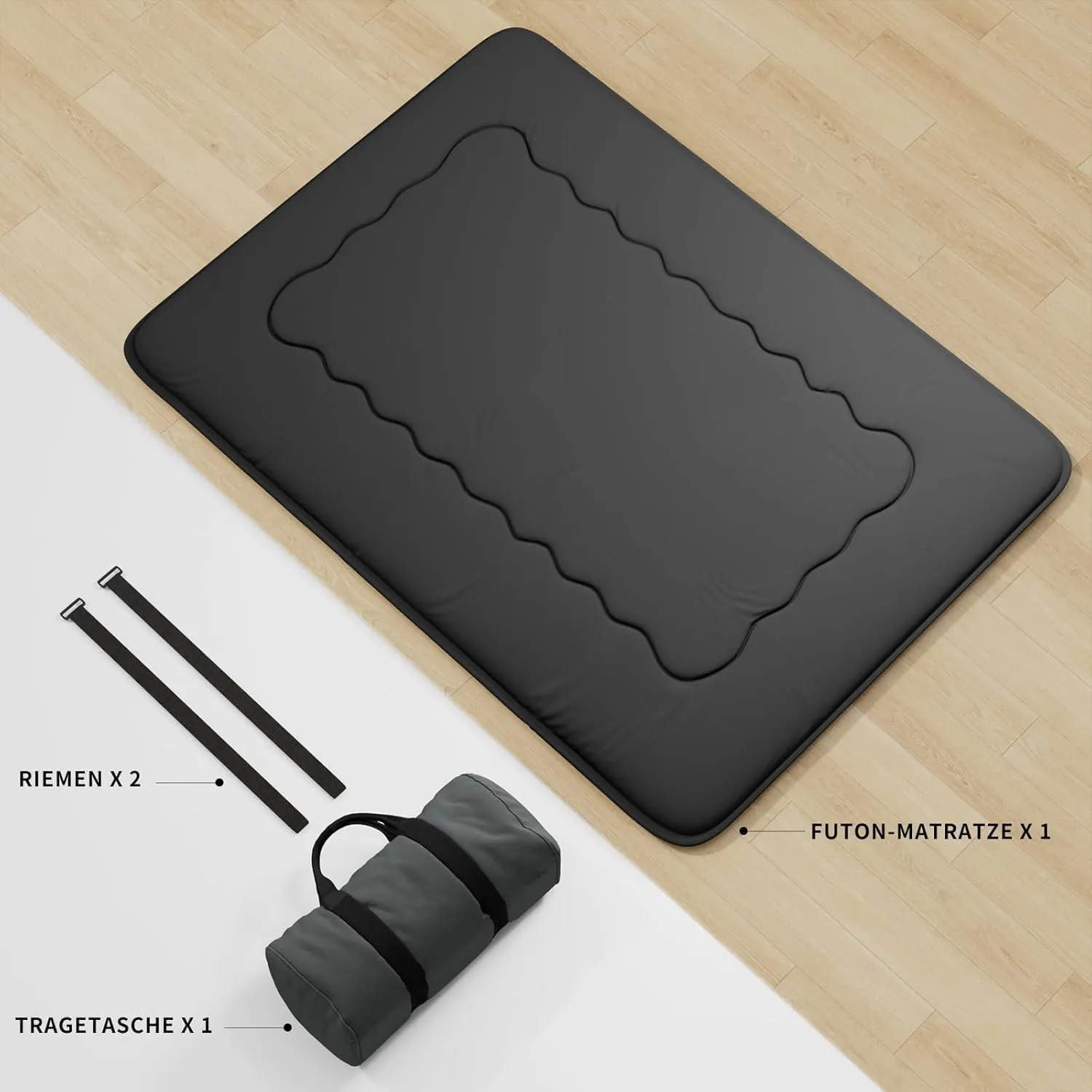 Japanese Futon Mattress, Foldable Tatami Mat Portable Dormitory Sleeping Pad with Bag & Strap, Floor Mattress Thicken Sleeping Mattress Roll up Camping Mattress (Black WS1, 48"X80")