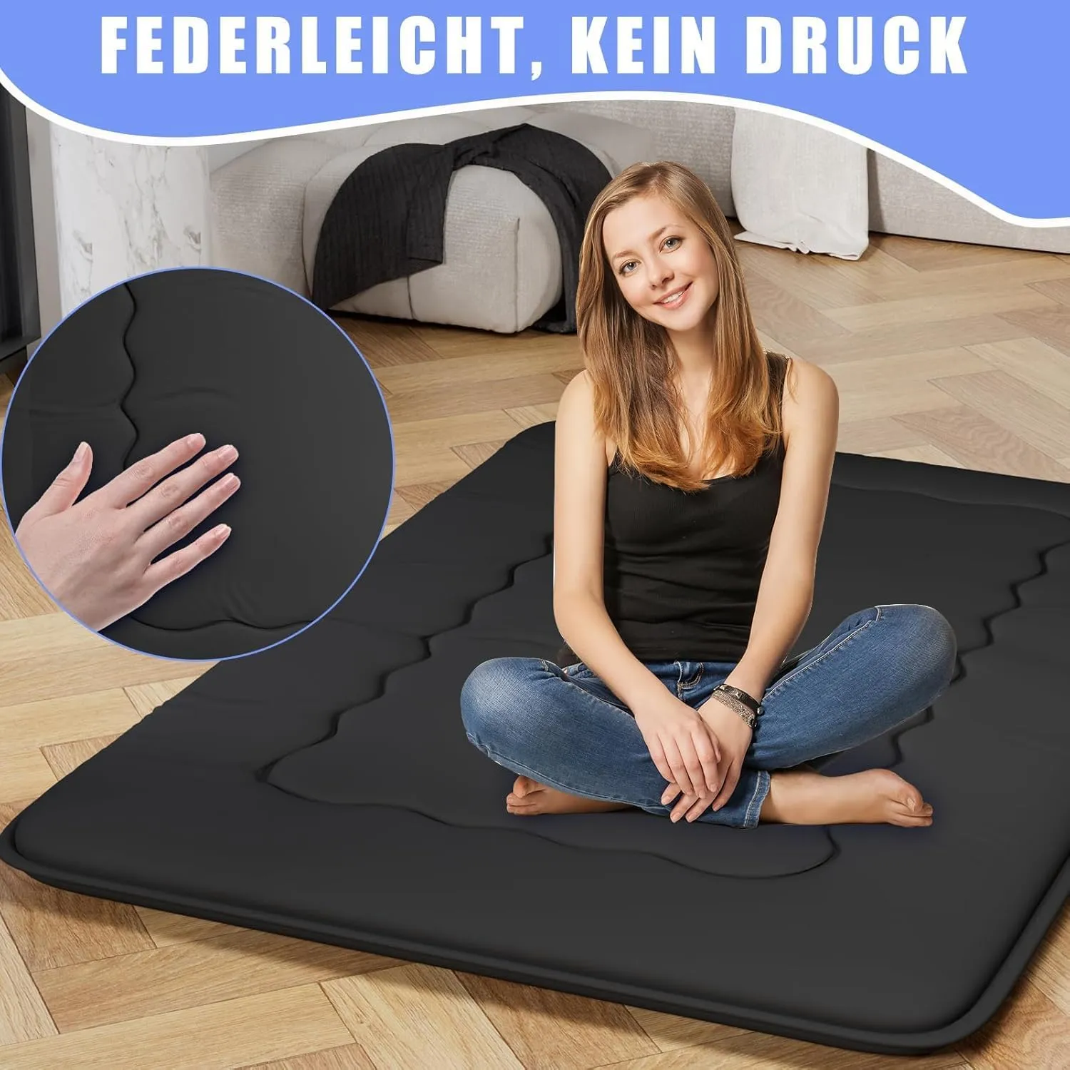 Japanese Futon Mattress, Foldable Tatami Mat Portable Dormitory Sleeping Pad with Bag & Strap, Floor Mattress Thicken Sleeping Mattress Roll up Camping Mattress (Black WS1, 48"X80")