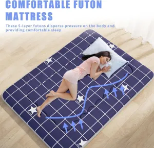Japanese Futon Mattress, Foldable Tatami Mat Portable Dormitory Sleeping Pad with Bag & Strap, Floor Mattress Thicken Sleeping Mattress Roll up Camping Mattress (Blue Star H1, 39" X80")