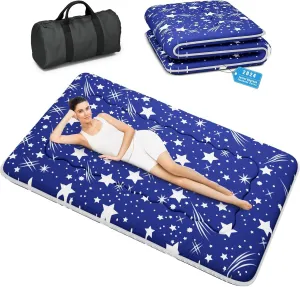 Japanese Futon Mattress, Foldable Tatami Mat Portable Dormitory Sleeping Pad with Bag & Strap, Floor Mattress Thicken Sleeping Roll up Camping (Blue WS1,39" X80")