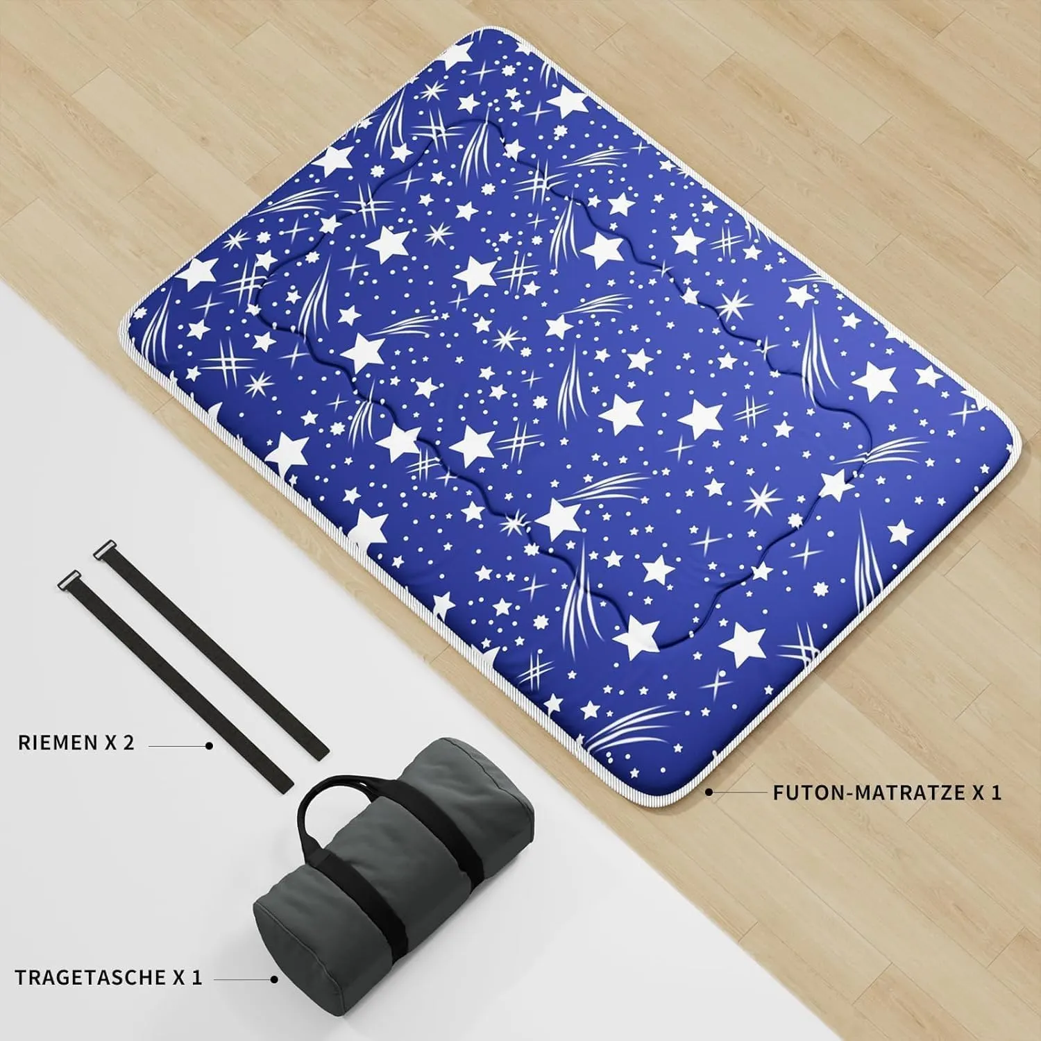 Japanese Futon Mattress, Foldable Tatami Mat Portable Dormitory Sleeping Pad with Bag & Strap, Floor Thicken Sleeping Roll up Camping Mattress (Blue WS1, 48"X80")