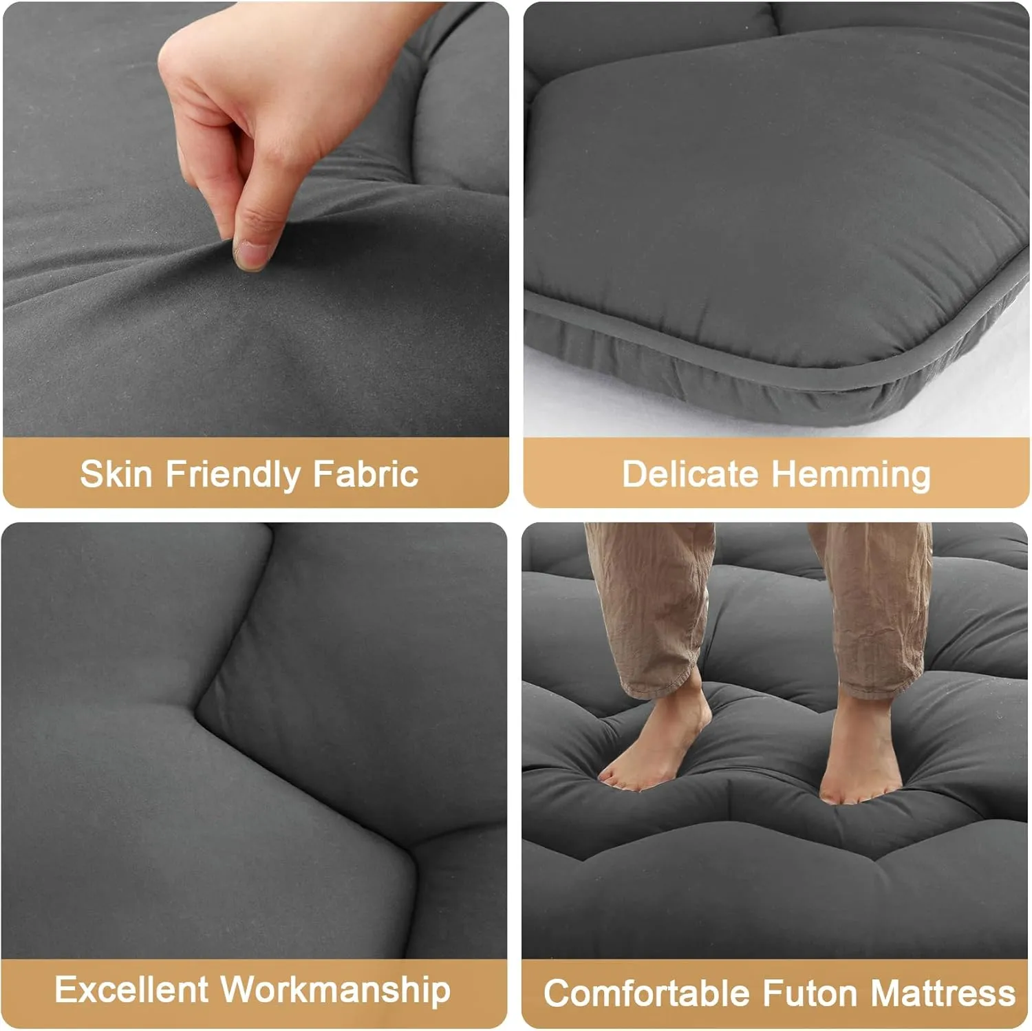 Japanese Futon Mattress, Full Size Foldable Japanese Style Floor Mattress Roll Up, Tatami Mat, Camping Mattress Pad, Dark Grey