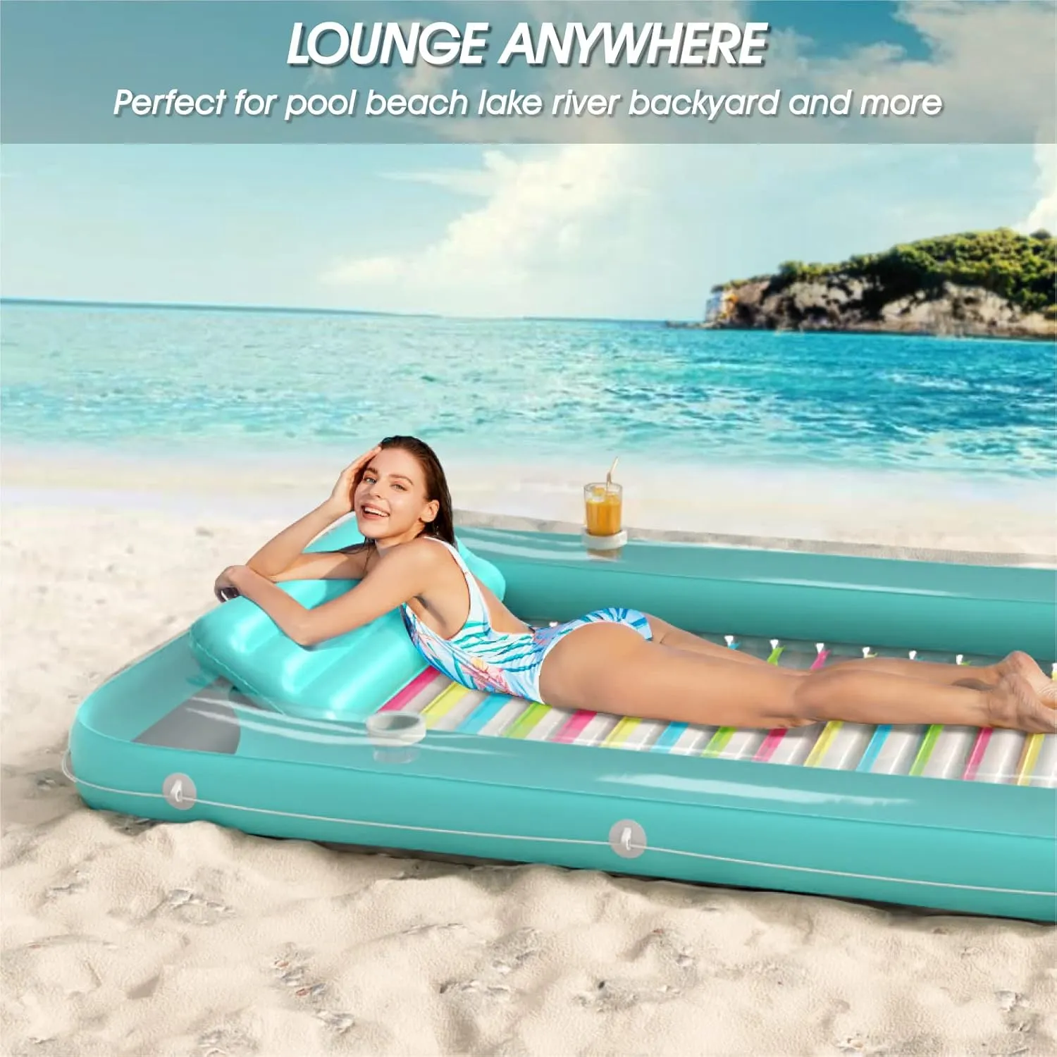 Jasonwell 4 in 1 Inflatable Tanning Pool Lounger Float - Sun Tan Tub Sunbathing Lounge Raft Floatie Toys Water Filled Bed Mat Pad for Adult Blow Up Kiddie Kids Ball Pit XXL