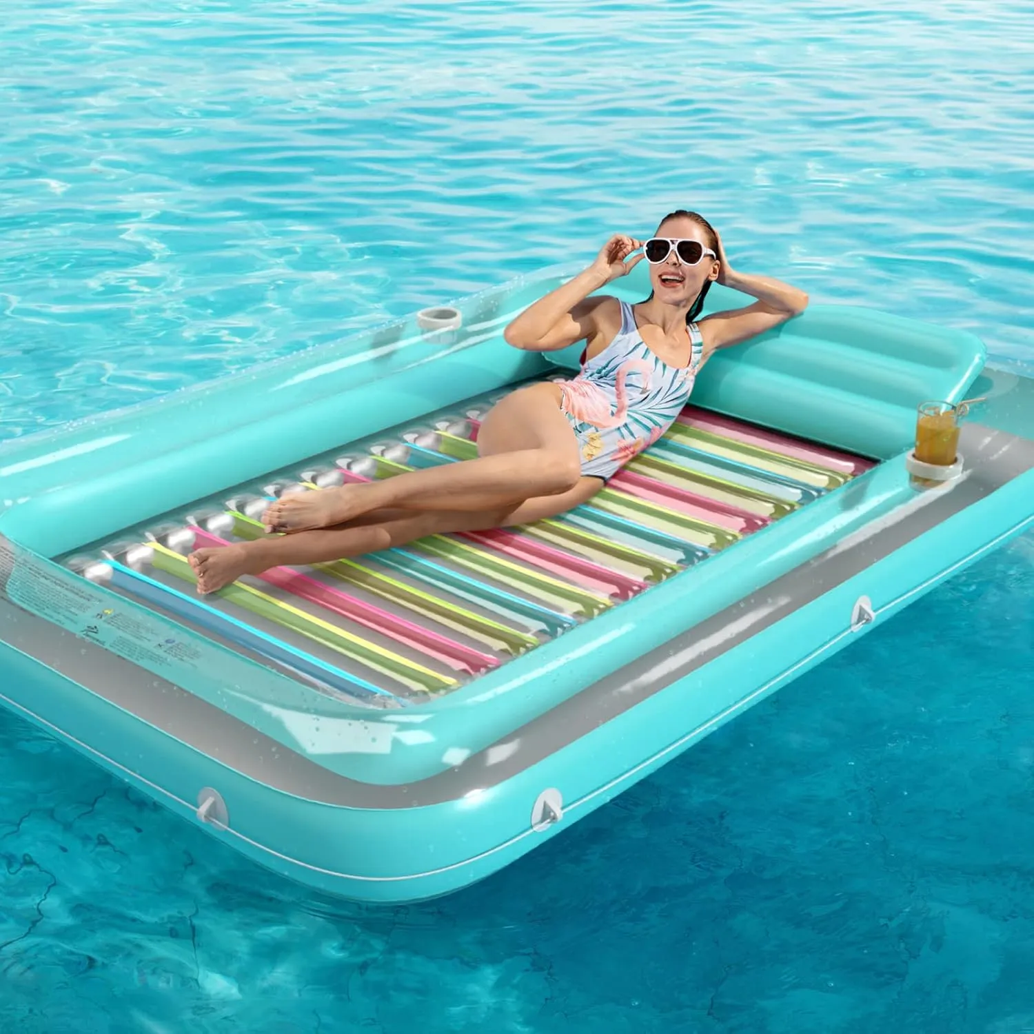 Jasonwell 4 in 1 Inflatable Tanning Pool Lounger Float - Sun Tan Tub Sunbathing Lounge Raft Floatie Toys Water Filled Bed Mat Pad for Adult Blow Up Kiddie Kids Ball Pit XXL