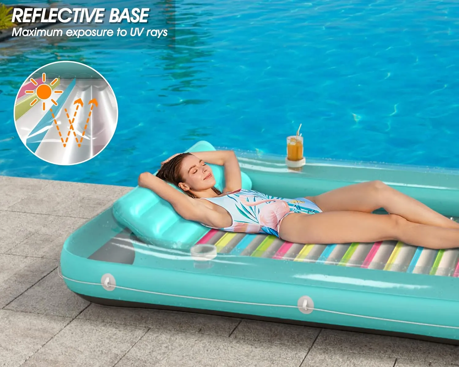 Jasonwell 4 in 1 Inflatable Tanning Pool Lounger Float - Sun Tan Tub Sunbathing Lounge Raft Floatie Toys Water Filled Bed Mat Pad for Adult Blow Up Kiddie Kids Ball Pit XXL