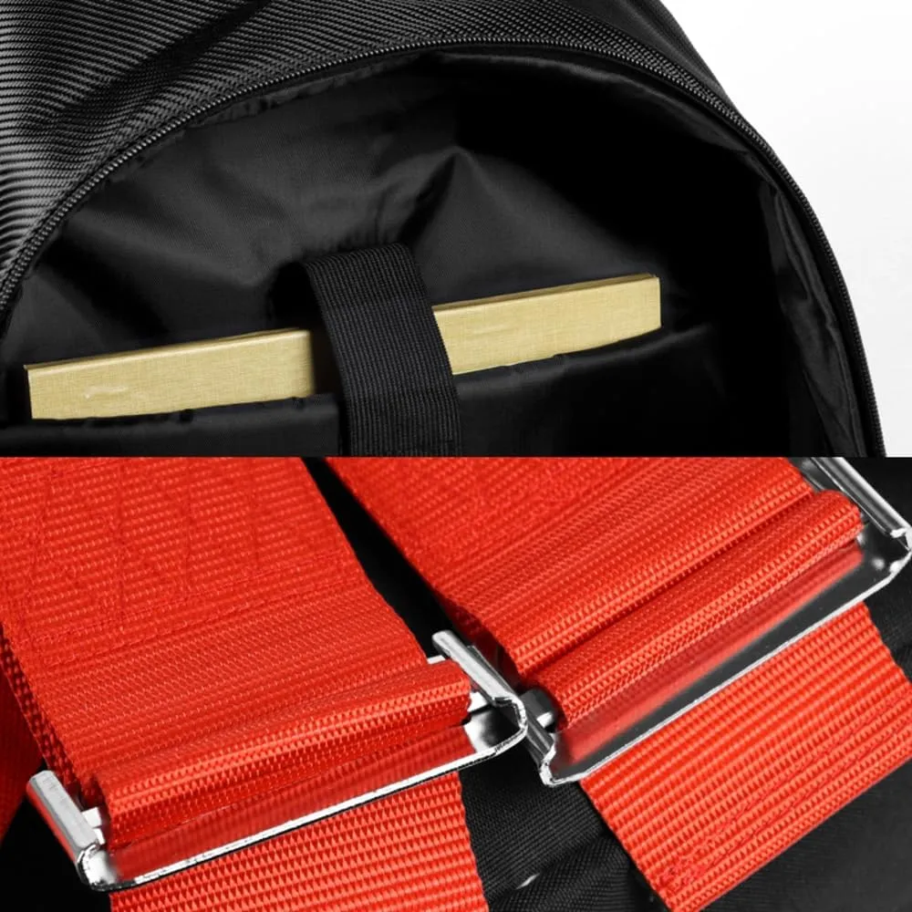 JDM Bride Recaro Racing Laptop Travel Backpack Carbon Fiber Style with Adjustable Harness Straps (MUGEN-Red Strap)