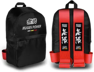 JDM Bride Recaro Racing Laptop Travel Backpack Carbon Fiber Style with Adjustable Harness Straps (MUGEN-Red Strap)