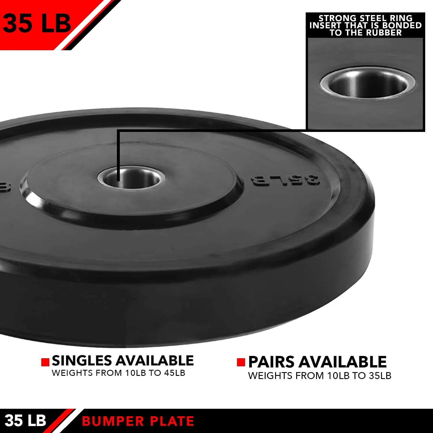 JFIT Olympic 2" Cast Iron Grip Plate OR 2" Rubber Bumper Plates for Barbell - Singles OR Pairs - 6 Weights Available (2.5lbs to 45lbs) Plates for Strength Training, Weightlifting, Bodybuilding