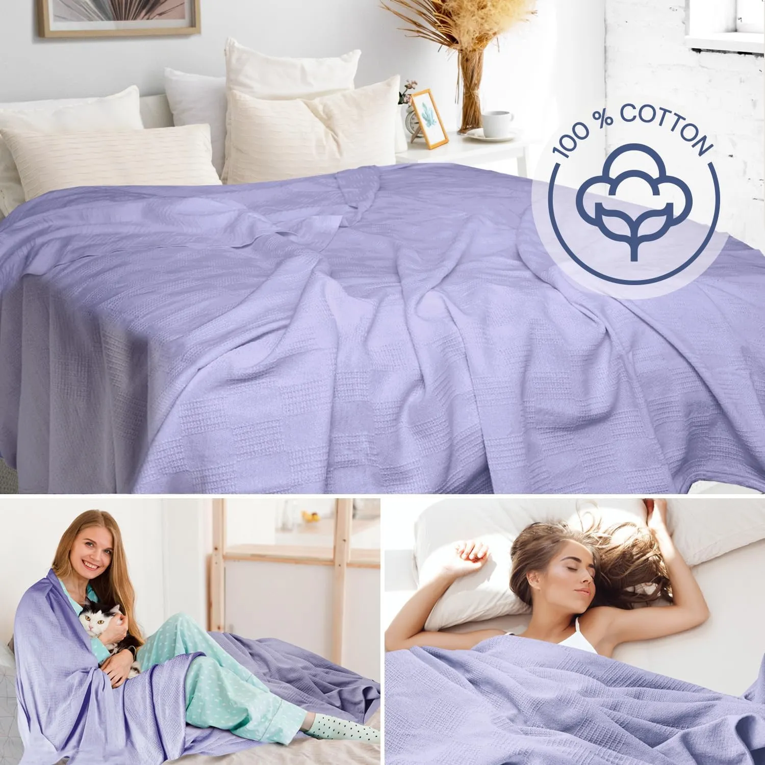 JMR 100% Cotton Blanket - Lightweight Summer Blanket King Size (108x90) - Thermal Throw for Bed, Sofa, Summer and All Seasons (Sky Blue)