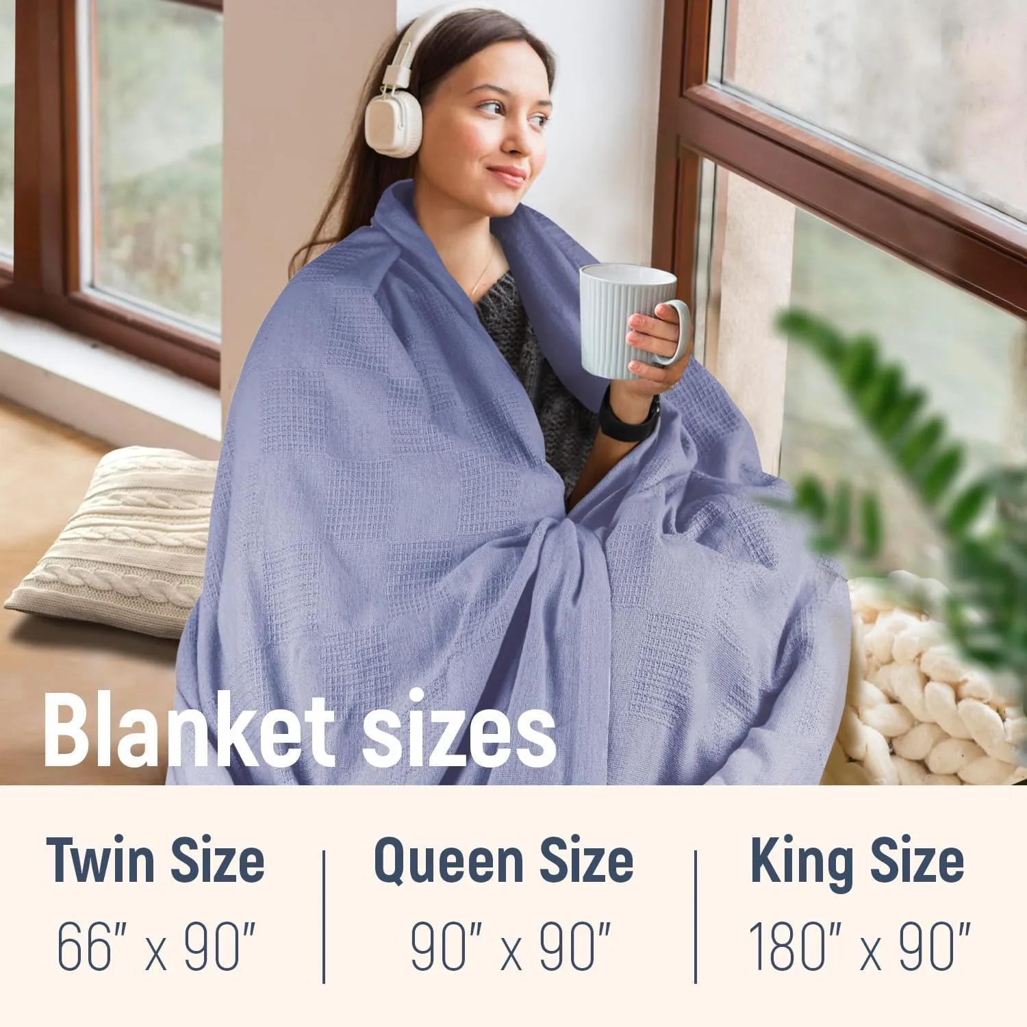 JMR 100% Cotton Blanket - Lightweight Summer Blanket King Size (108x90) - Thermal Throw for Bed, Sofa, Summer and All Seasons (Sky Blue)