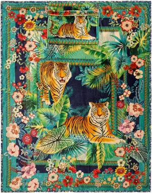 Johnny Was Tigres Travel Blanket Cream Reversible Blue Floral Home Lounge New