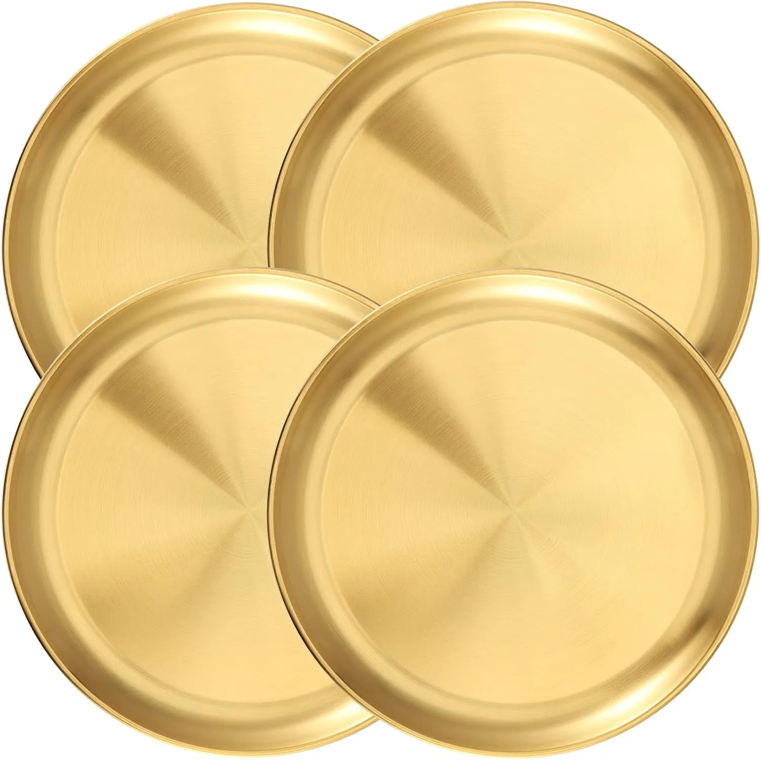 JOIKIT 4 Pack 10 Inch Gold Stainless Steel Plate, Round Metal Dinner Plates, Kitchenware Dinner Dishes Serving Tray Large Camping Plates for BBQ, Snack, Food Serving, Dishwasher Safe