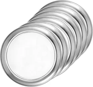 JOIKIT 6 Pack 12 Inch Silver Stainless Steel Plate, Round Metal Dinner Plates, Kitchenware Dinner Dishes Serving Tray Large Camping Plates for BBQ, Snack, Food Serving, Dishwasher Safe