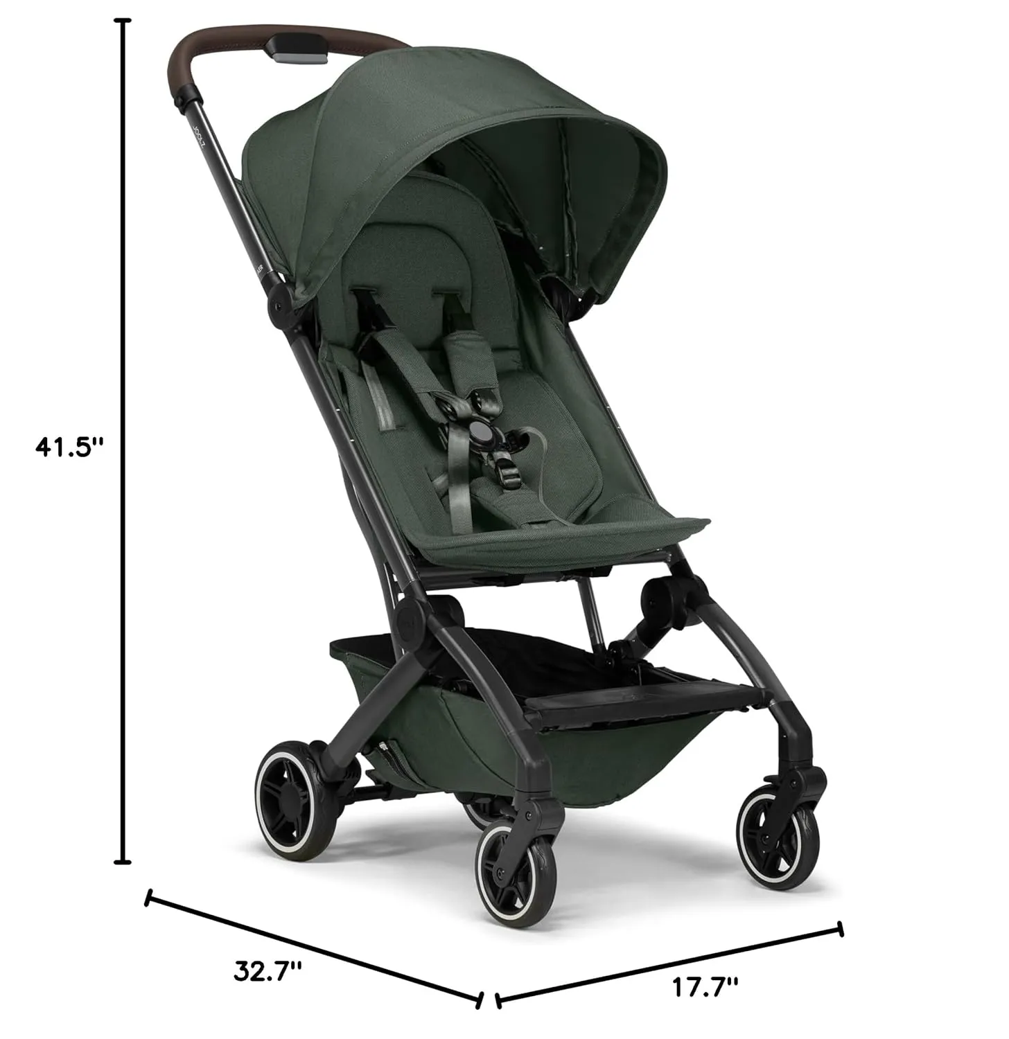 Joolz AER  Lightweight & Compact Travel Stroller - Portable One-Hand Fold Design - Ergonomic Seat for Infant & Toddler (up to 50 lb) - XXL Sun Hood - Stroller for Airplane -Travel Pouch - Forest Green