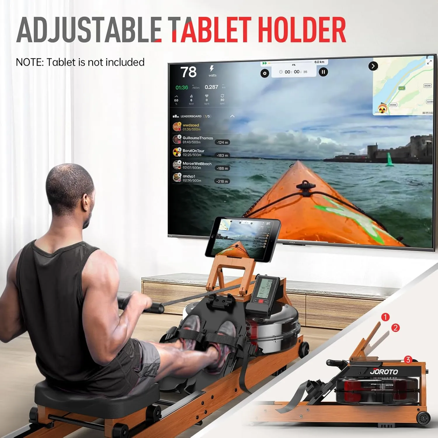 JOROTO Rowing Machines for Home Use, Foldable Rower Machine with Bluetooth Monitor, Tablet Holder Water Rowing Machine