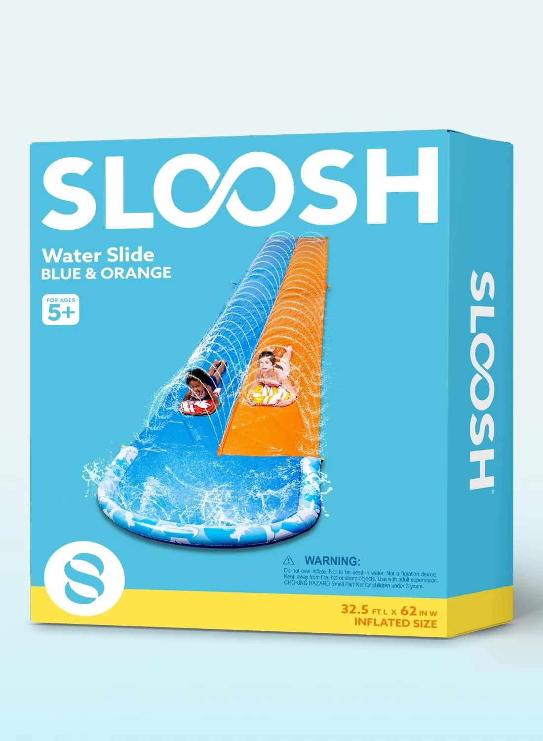 JOYIN 32.5FT Water Slide and 2 Inflatable Boards, Extra Long Double Lawn Heavy Duty Splash Mat Pad with Sprinkler for Kids Adults Backyard Summer Water Toy Outdoor Fun, Blue, Orange