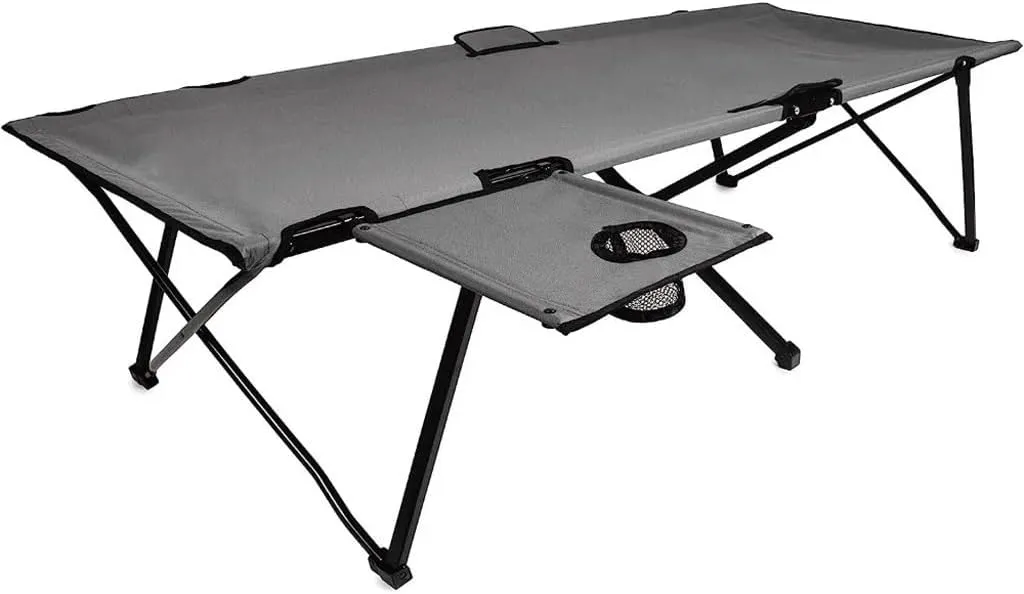 JSEIAJB Camping Cot with Removable Side Table Extra Wide Cot Fits Adults Up to 6ft 6in or 300lbs Carry Bag