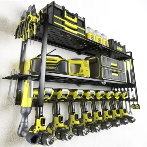 KAFAHOM Power Tool Organizer for Tool Storage, 8 Drill Holder Wall Mount, Tool Holder and Storage Rack for Garage Organization, Heavy Duty Metal Tool Shelf with Air tool/Screwdriver/Hammer Holder