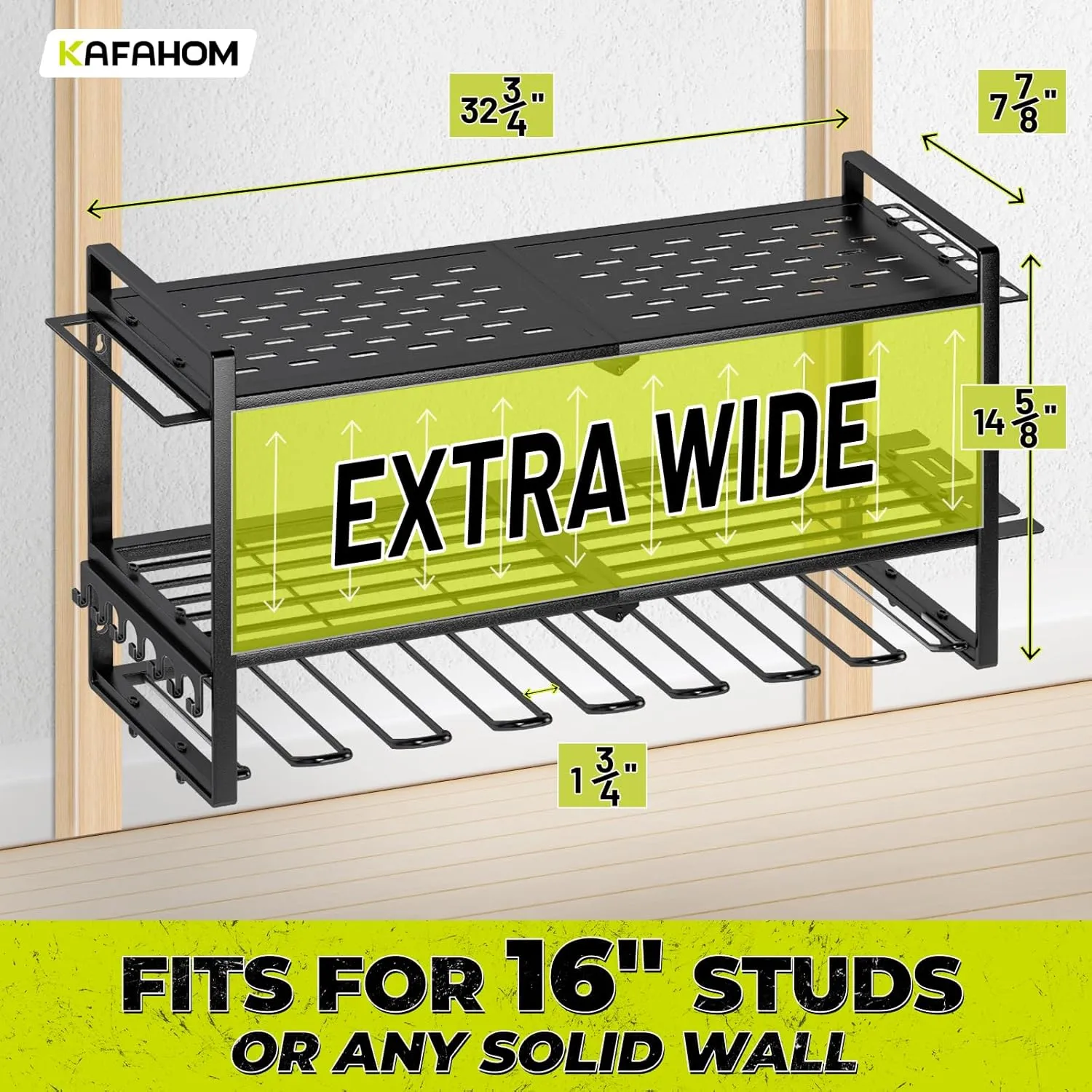 KAFAHOM Power Tool Organizer for Tool Storage, 8 Drill Holder Wall Mount, Tool Holder and Storage Rack for Garage Organization, Heavy Duty Metal Tool Shelf with Air tool/Screwdriver/Hammer Holder