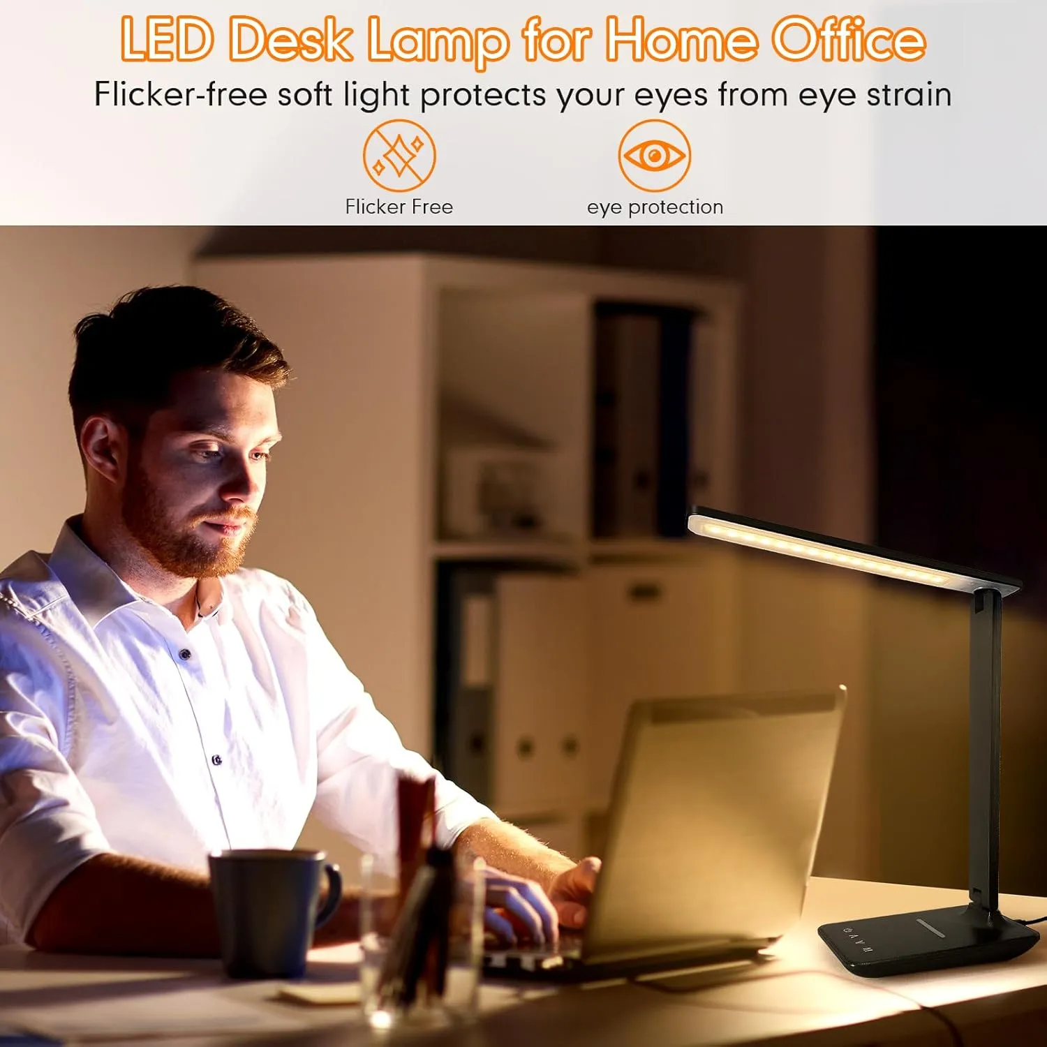 karidi LED Desk Lamp with Wireless Charger, Dimmable Table Lamp Reading Lamp with USB Charging Port, 5 Lighting Modes, Sensitive Control, Foldable Portable Desk Light for Home Office Bedroom Reading
