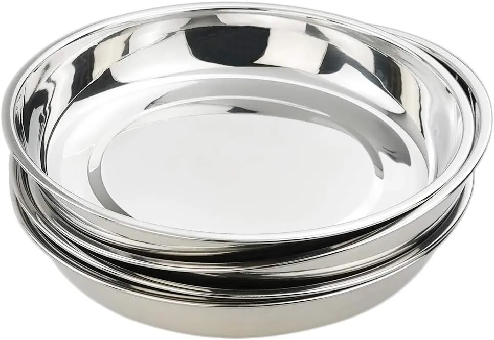 Kekow Stainless Steel Dinner Plate, Large Round Plates, 10-INCH, 4-Pack