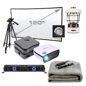 KickAss Outdoor Movie Night Bundle with Blanket, Lantern, Projector & Soundbar