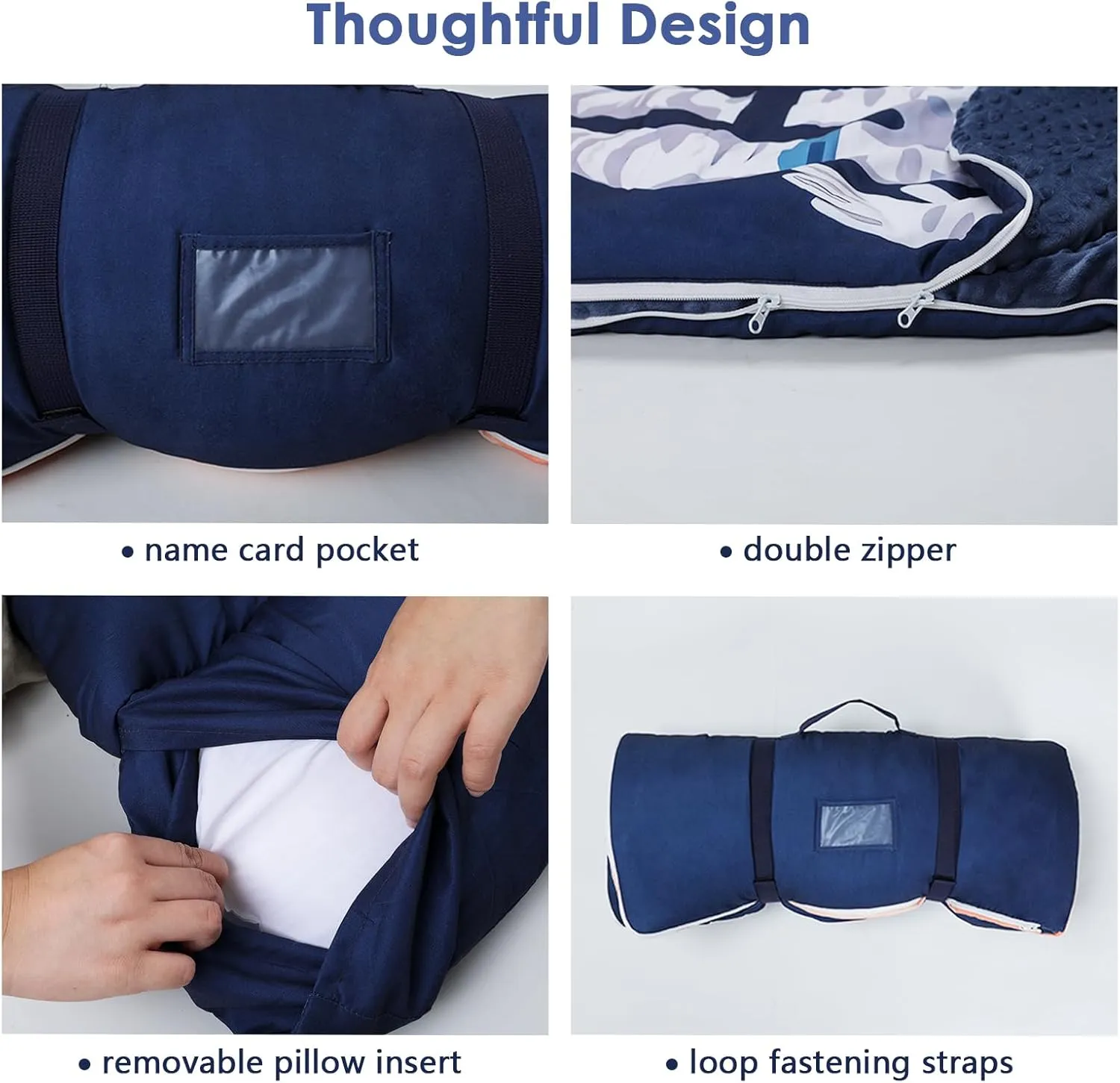 Kids Sleeping Bag Toddler Nap Mat with Removable Pillow, Large Foldable Sleeping Bag for Girls Boys, Easy Clean Slumber Bag with Double Zip for Camping School Preschool Daycare, 59×24 inch