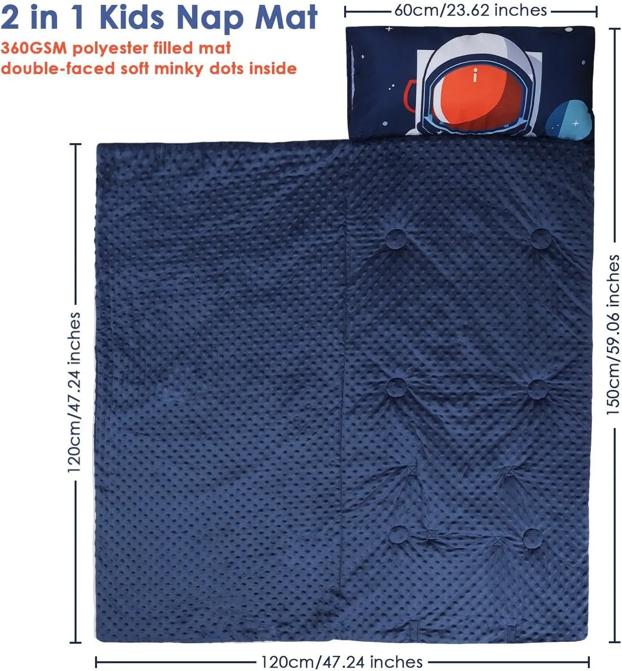 Kids Sleeping Bag Toddler Nap Mat with Removable Pillow, Large Foldable Sleeping Bag for Girls Boys, Easy Clean Slumber Bag with Double Zip for Camping School Preschool Daycare, 59×24 inch