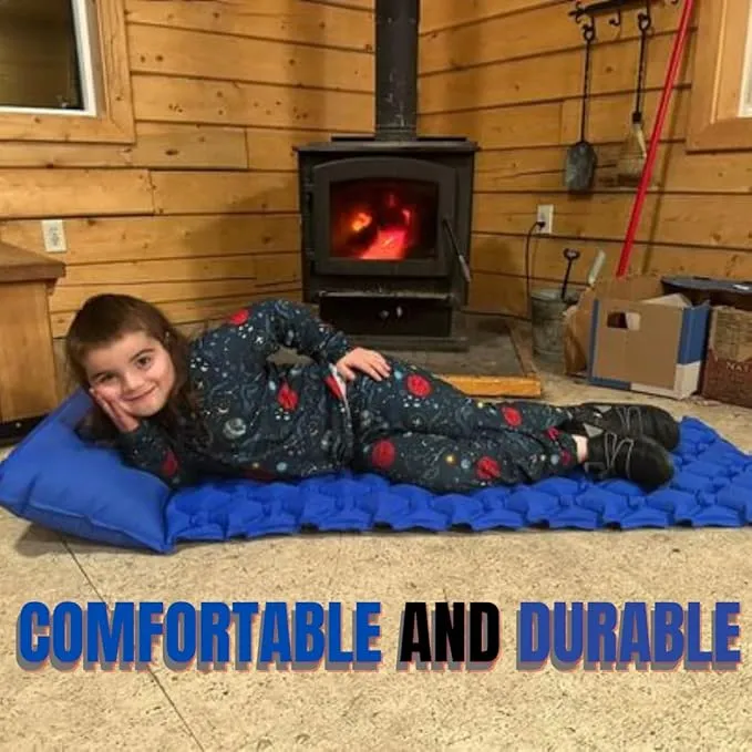 Kids Sleeping Pad for Camping and Sleepovers with Pillow, Inflatable Camping Mattress for Backpacking & Travel, Thick Toddler Cot Mat, Fast Inflating Camping Sleeping Pads for Kids