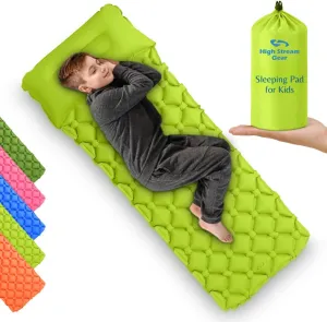 Kids Sleeping Pad for Camping and Sleepovers with Pillow, Inflatable Camping Mattress for Backpacking & Travel, Thick Toddler Cot Mat, Fast Inflating Camping Sleeping Pads for Kids