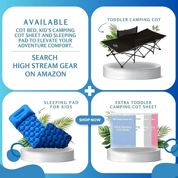 Kids Sleeping Pad for Camping and Sleepovers with Pillow, Inflatable Camping Mattress for Backpacking & Travel, Thick Toddler Cot Mat, Fast Inflating Camping Sleeping Pads for Kids