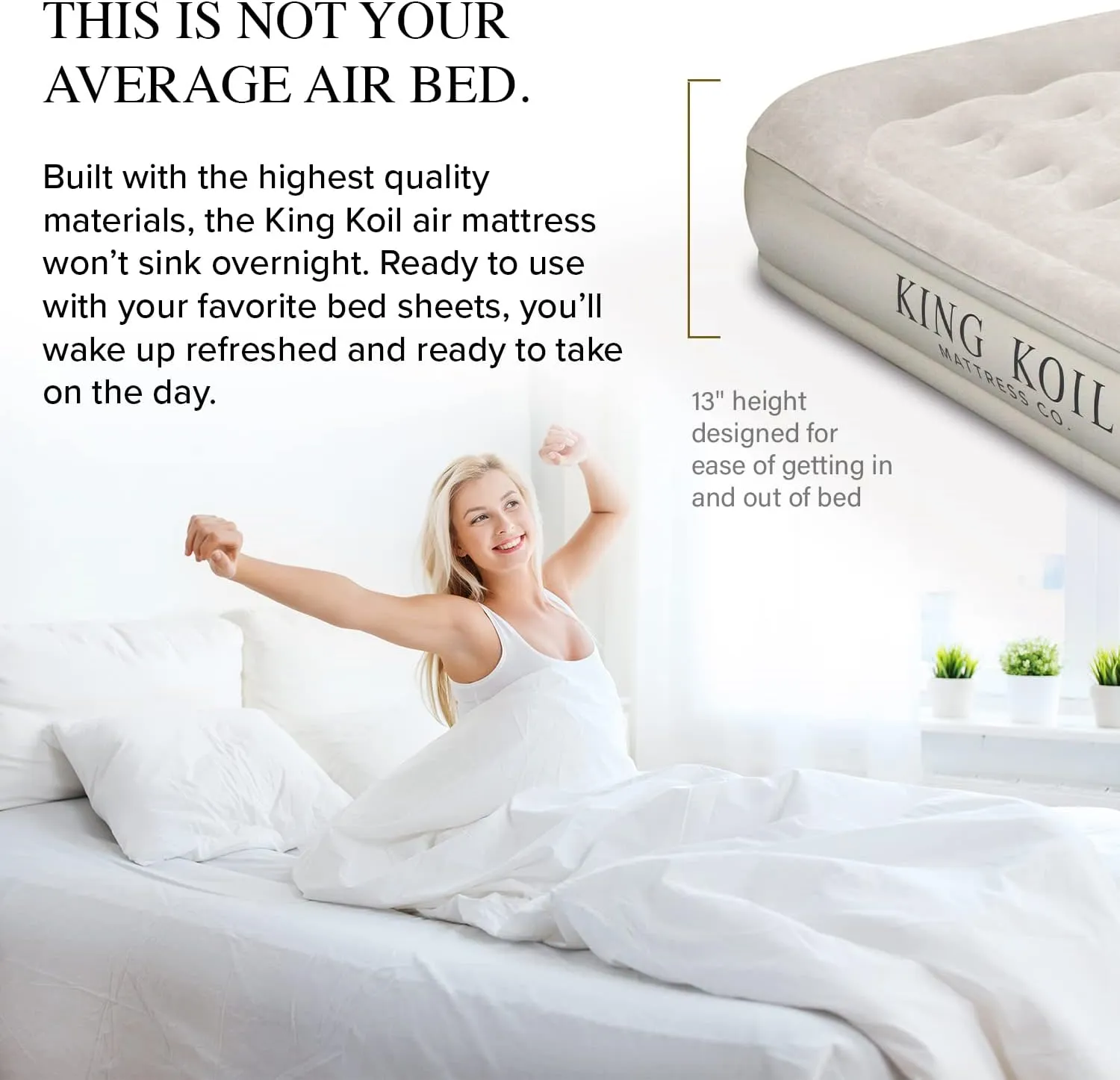 King Koil Luxury Twin Air Mattress with Built-in High-Speed Pump for Home, Guests & Camping - 13" Twin Size Premium, Double High Inflatable Blow Up Mattress Waterproof