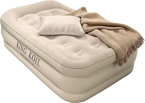 King Koil Luxury Twin Air Mattress with Built-in High-Speed Pump for Home, Guests & Camping - 13" Twin Size Premium, Double High Inflatable Blow Up Mattress Waterproof