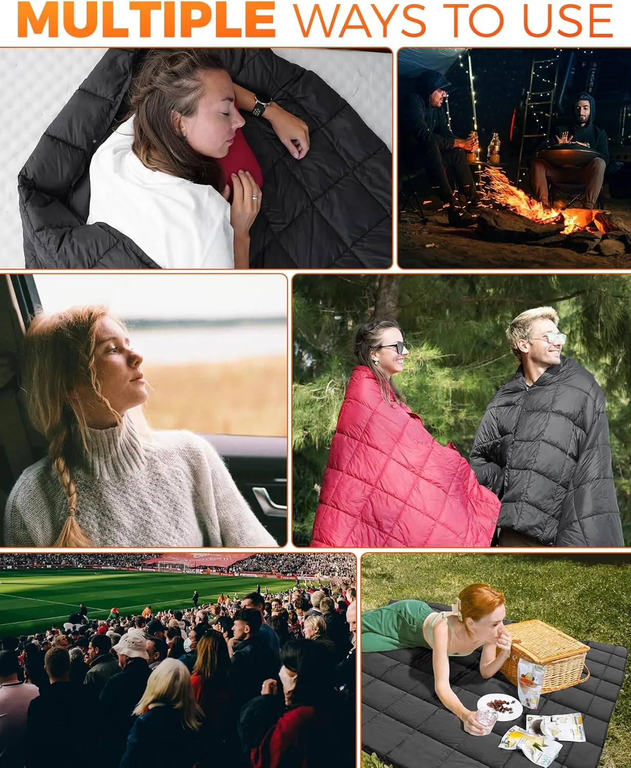 KingCamp Down Camping Blanket - Lightweight, Multifunctional Quilt for Camping with Snap Button, Portable for Stadium, Travel, Airplane, Picnic, Indoor & Outdoor, Provides Warmth