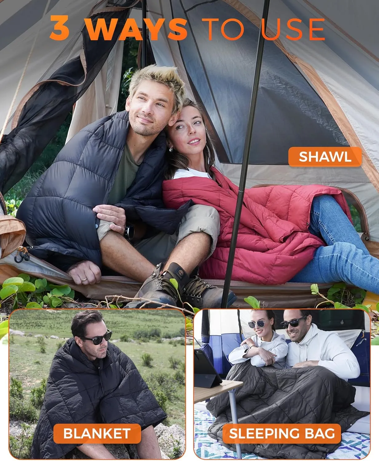KingCamp Down Camping Blanket - Lightweight, Multifunctional Quilt for Camping with Snap Button, Portable for Stadium, Travel, Airplane, Picnic, Indoor & Outdoor, Provides Warmth