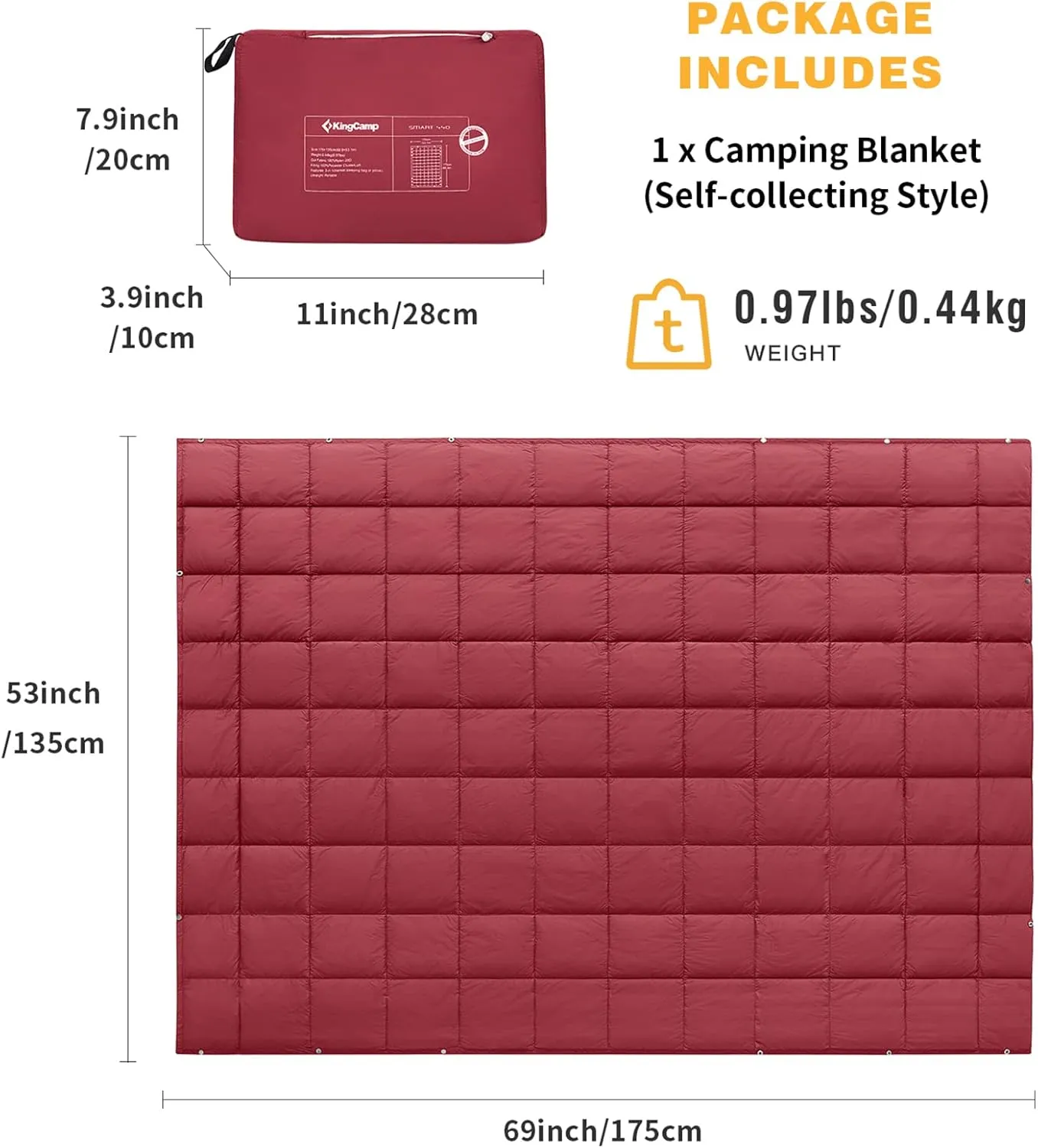 KingCamp Down Camping Blanket - Lightweight, Multifunctional Quilt for Camping with Snap Button, Portable for Stadium, Travel, Airplane, Picnic, Indoor & Outdoor, Provides Warmth