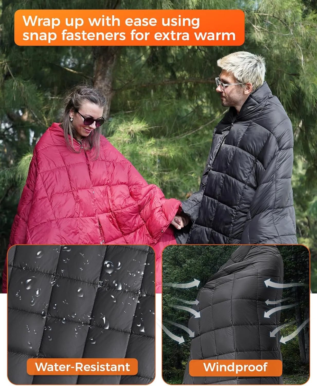 KingCamp Down Camping Blanket - Lightweight, Multifunctional Quilt for Camping with Snap Button, Portable for Stadium, Travel, Airplane, Picnic, Indoor & Outdoor, Provides Warmth