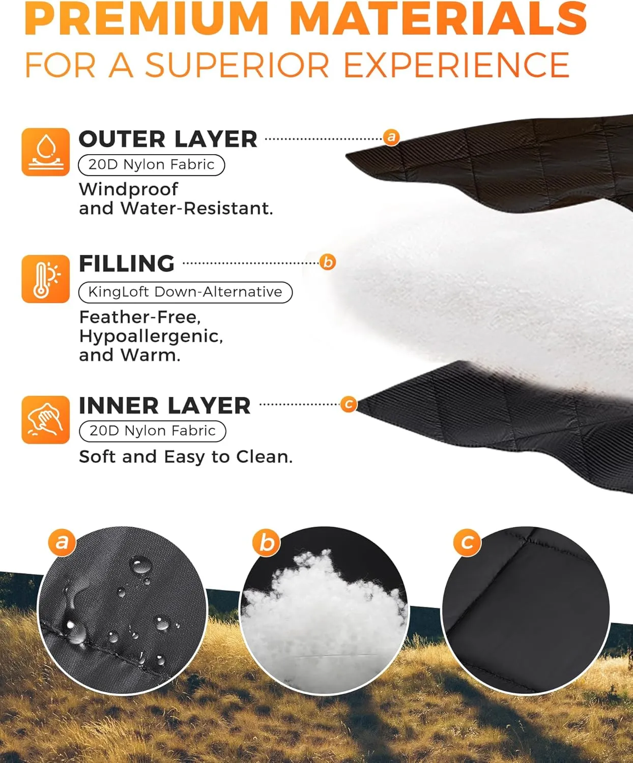 KingCamp Down Camping Blanket - Lightweight, Multifunctional Quilt for Camping with Snap Button, Portable for Stadium, Travel, Airplane, Picnic, Indoor & Outdoor, Provides Warmth