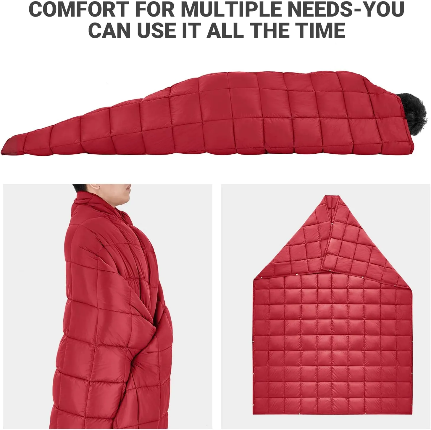 KingCamp Down Camping Blanket - Lightweight, Multifunctional Quilt for Camping with Snap Button, Portable for Stadium, Travel, Airplane, Picnic, Indoor & Outdoor, Provides Warmth