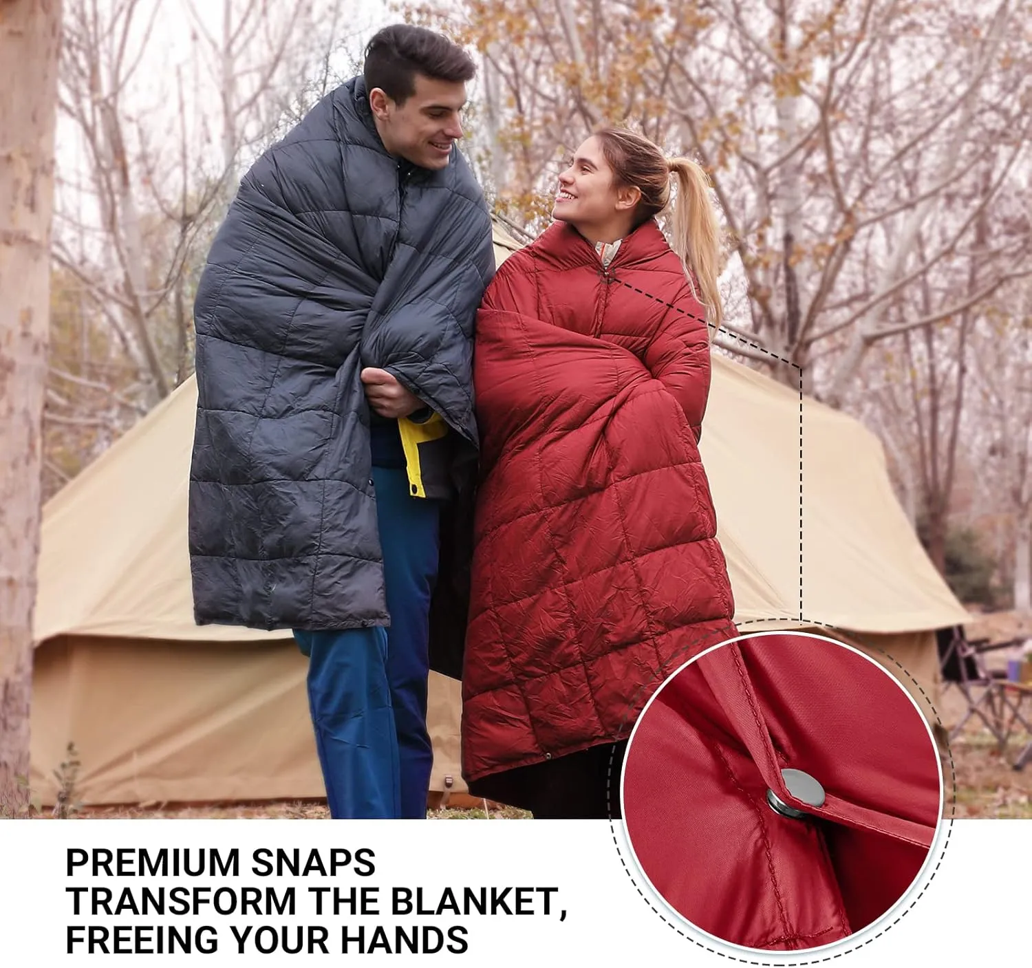 KingCamp Down Camping Blanket - Lightweight, Multifunctional Quilt for Camping with Snap Button, Portable for Stadium, Travel, Airplane, Picnic, Indoor & Outdoor, Provides Warmth