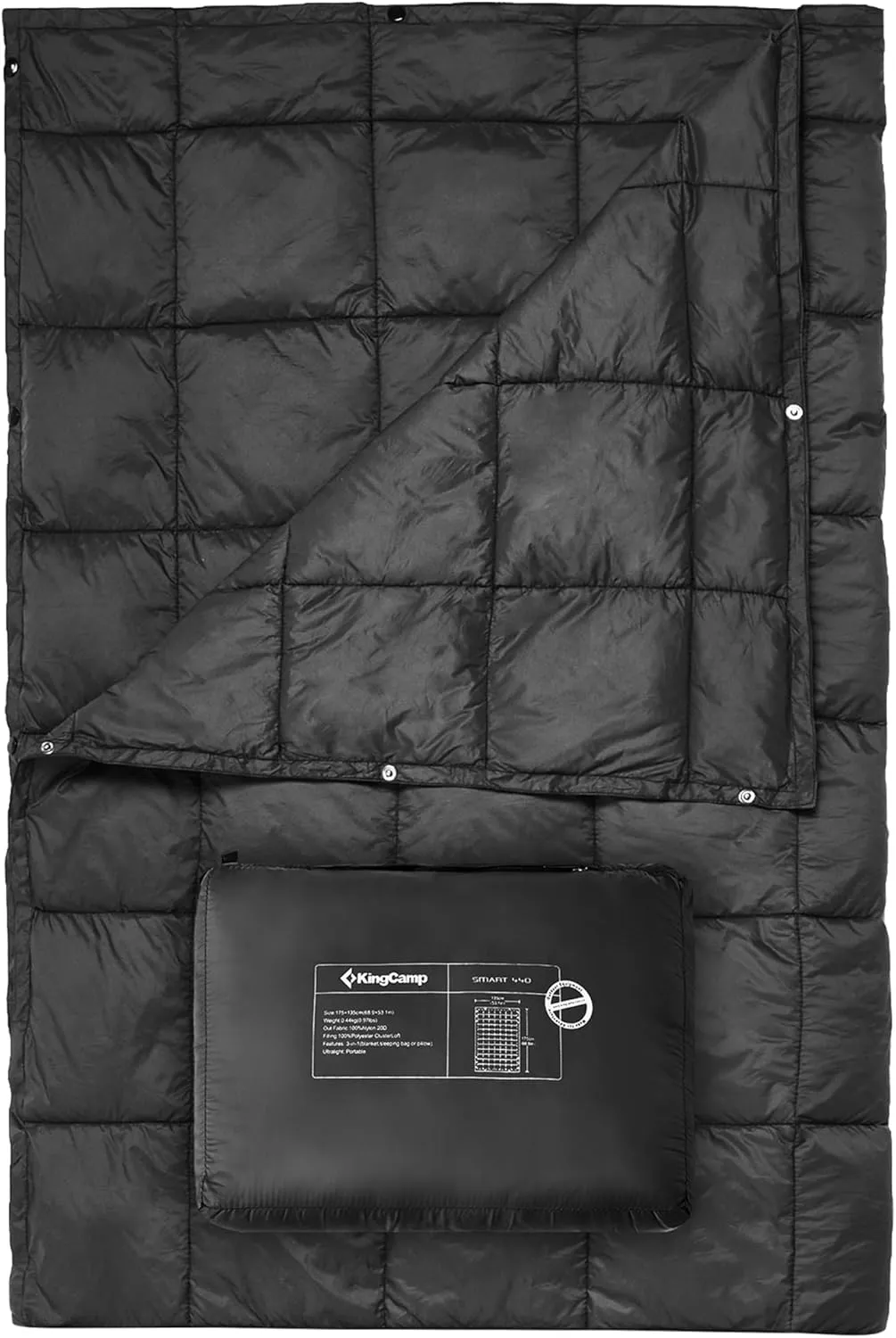 KingCamp Down Camping Blanket - Lightweight, Multifunctional Quilt for Camping with Snap Button, Portable for Stadium, Travel, Airplane, Picnic, Indoor & Outdoor, Provides Warmth