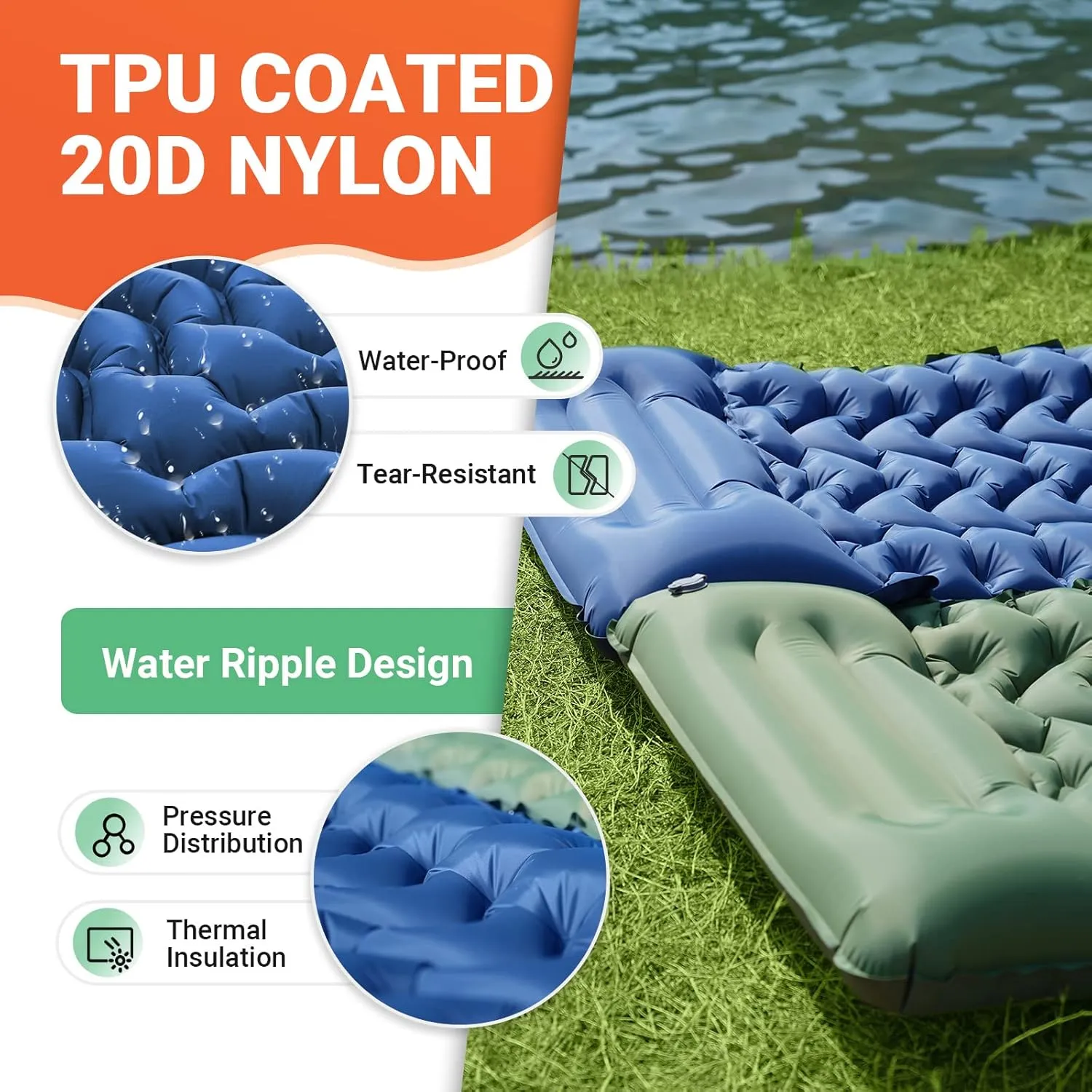KingCamp Self Inflating Camping Mattress with Built-in Foot Pump, Connectable Durable Inflatable Sleeping Mat with Pillow, Compact Camping Air Mattress for Hiking