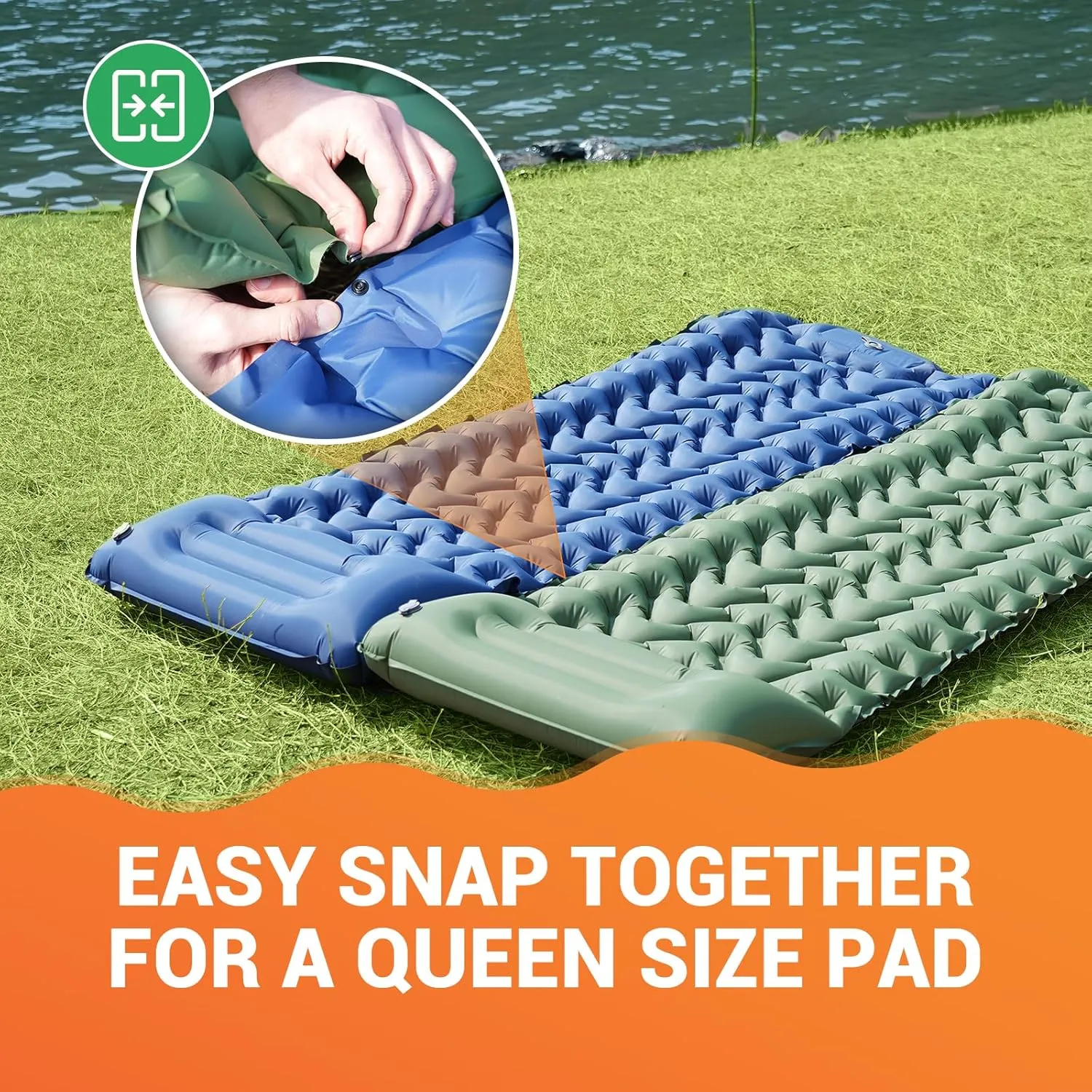 KingCamp Self Inflating Camping Mattress with Built-in Foot Pump, Connectable Durable Inflatable Sleeping Mat with Pillow, Compact Camping Air Mattress for Hiking