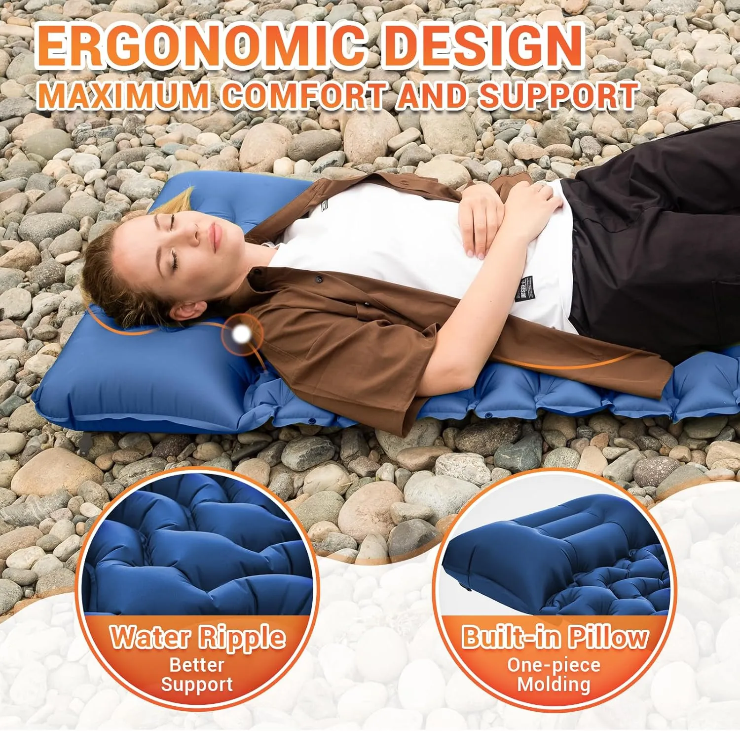 KingCamp Self Inflating Camping Mattress with Built-in Foot Pump, Connectable Durable Inflatable Sleeping Mat with Pillow, Compact Camping Air Mattress for Hiking