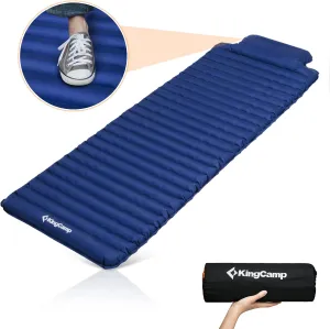 KingCamp Sleeping Pad for Camping with Built-in Pump, Backpacking Inflatable Ultralight Camping Air Mattress with Pillow for Traveling, Hiking, Compact, Waterproof, I-Beam Design
