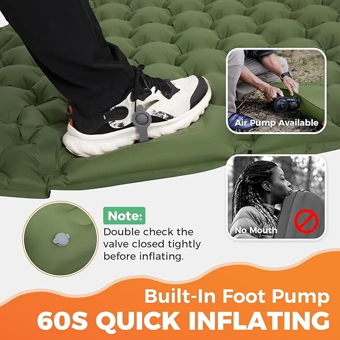 KingCamp Sleeping Pads for Camping, Self Inflating Camping Mattress with Built-in Foot Pump, Connectable Durable Inflatable Sleeping Mat with Pillow, Compact Camping Air Mattress for Camping Hiking