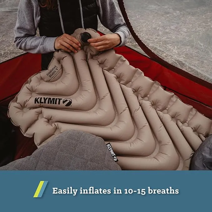 KLYMIT Insulated Static V Inflatable Sleeping Pad | Comfortable, Lightweight, Easy to Inflate, Portable Air Bed Mattress for Camping, Backpacking and Hiking — Coyote Sand