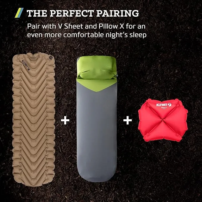 KLYMIT Insulated Static V Inflatable Sleeping Pad | Comfortable, Lightweight, Easy to Inflate, Portable Air Bed Mattress for Camping, Backpacking and Hiking — Coyote Sand