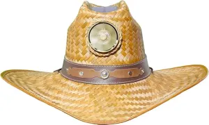 Kool Breeze Men's Cowboy Solar Hat With Built-in Fan - Solar Powered Straw Sun Hat (Large)